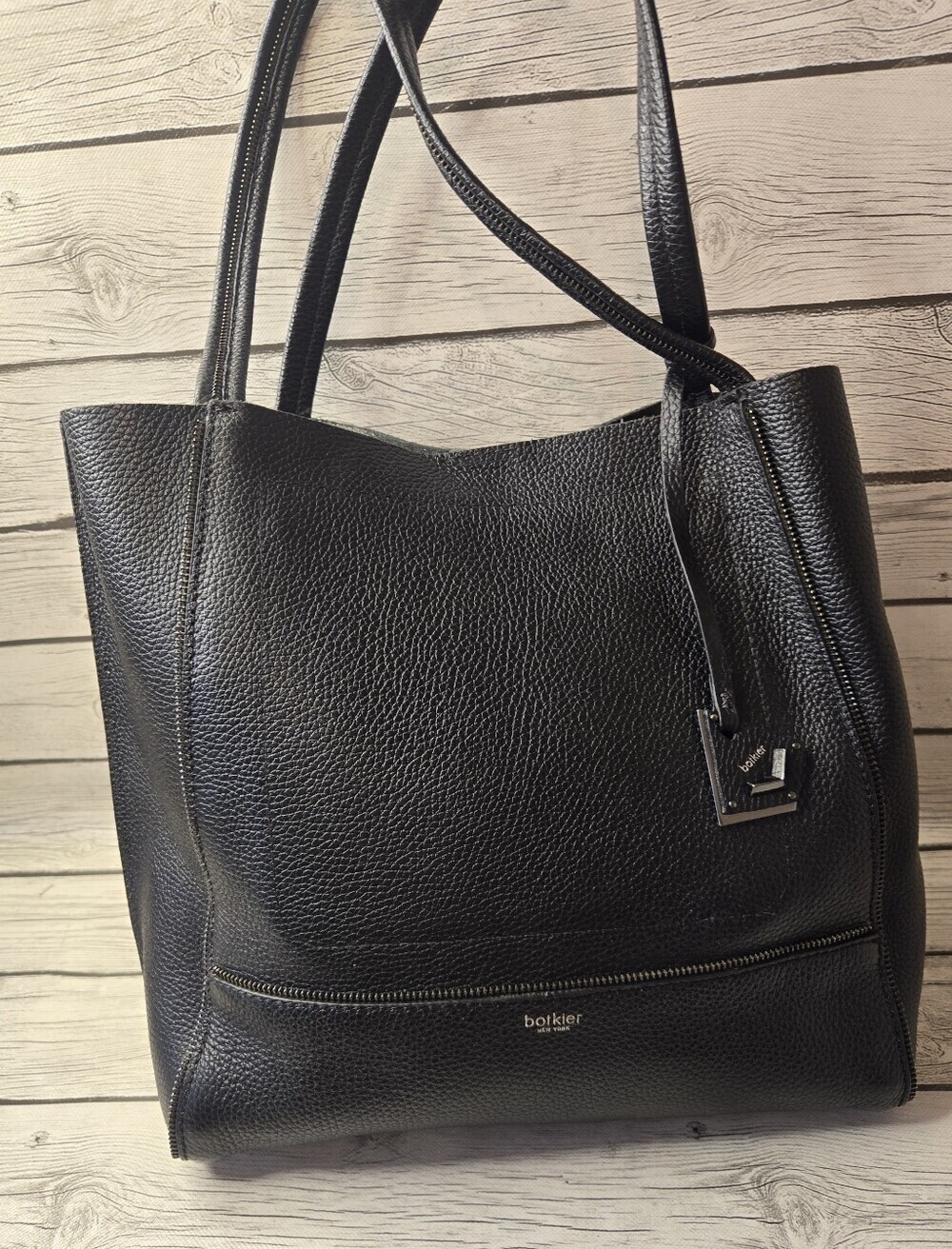 Botkier Soho Unique Zip Accent Black Pebbled Leather Shoulder Tote Bag Large - Picture 2 of 15
